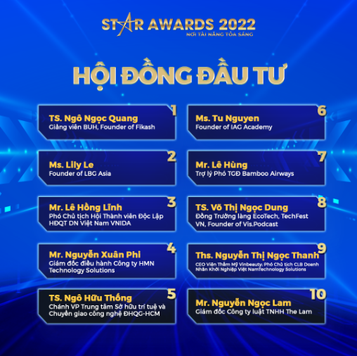 LỘ DIỆN DÀN BAN GIÁM KHẢO VÀ HỘI ĐỒNG ĐẦU TƯ CỦA VÒNG CHUNG KẾT STAR AWARDS 2022